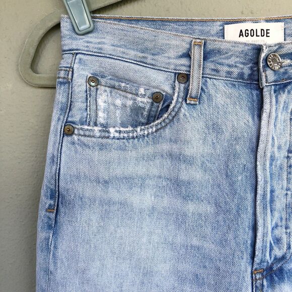 Agolde Jeans Women 26  Riley Crop High Rise Distressed Slim Button Fly Retro 90s - Picture 4 of 16